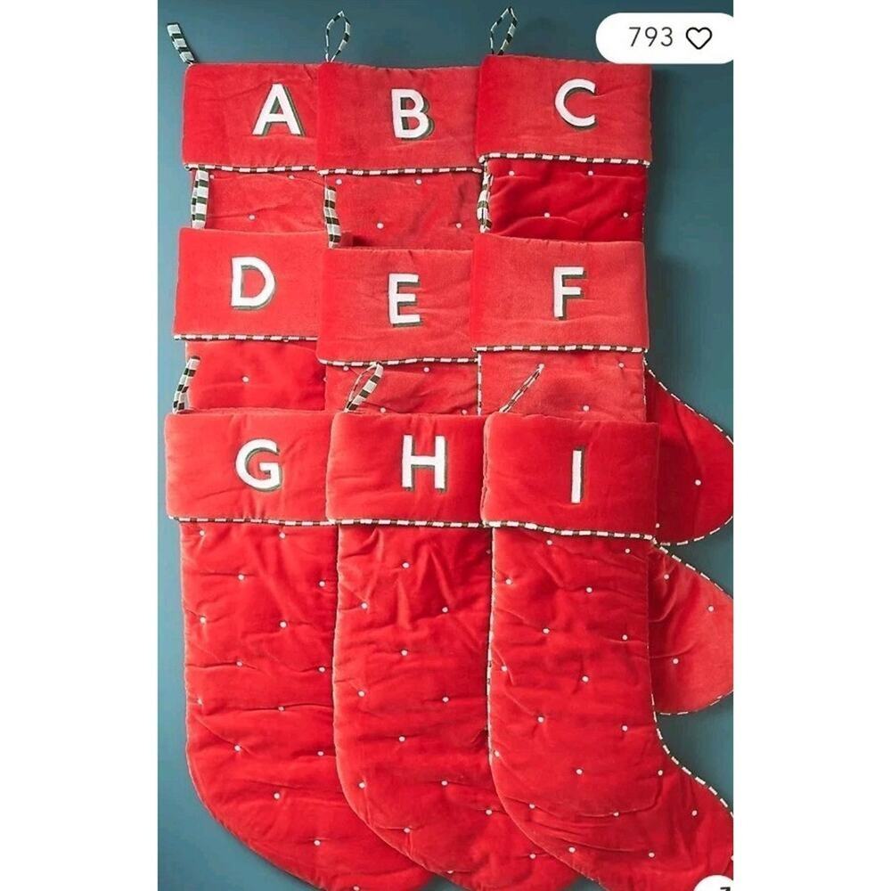 ANTHROPOLOGIE Velvet Monogram Stocking New
